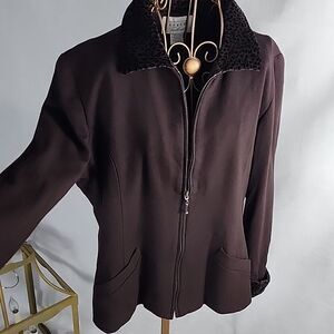 Wool Blend Vintage Express Dressy Tailleur Wool Blend Animal Print Detail Jacket